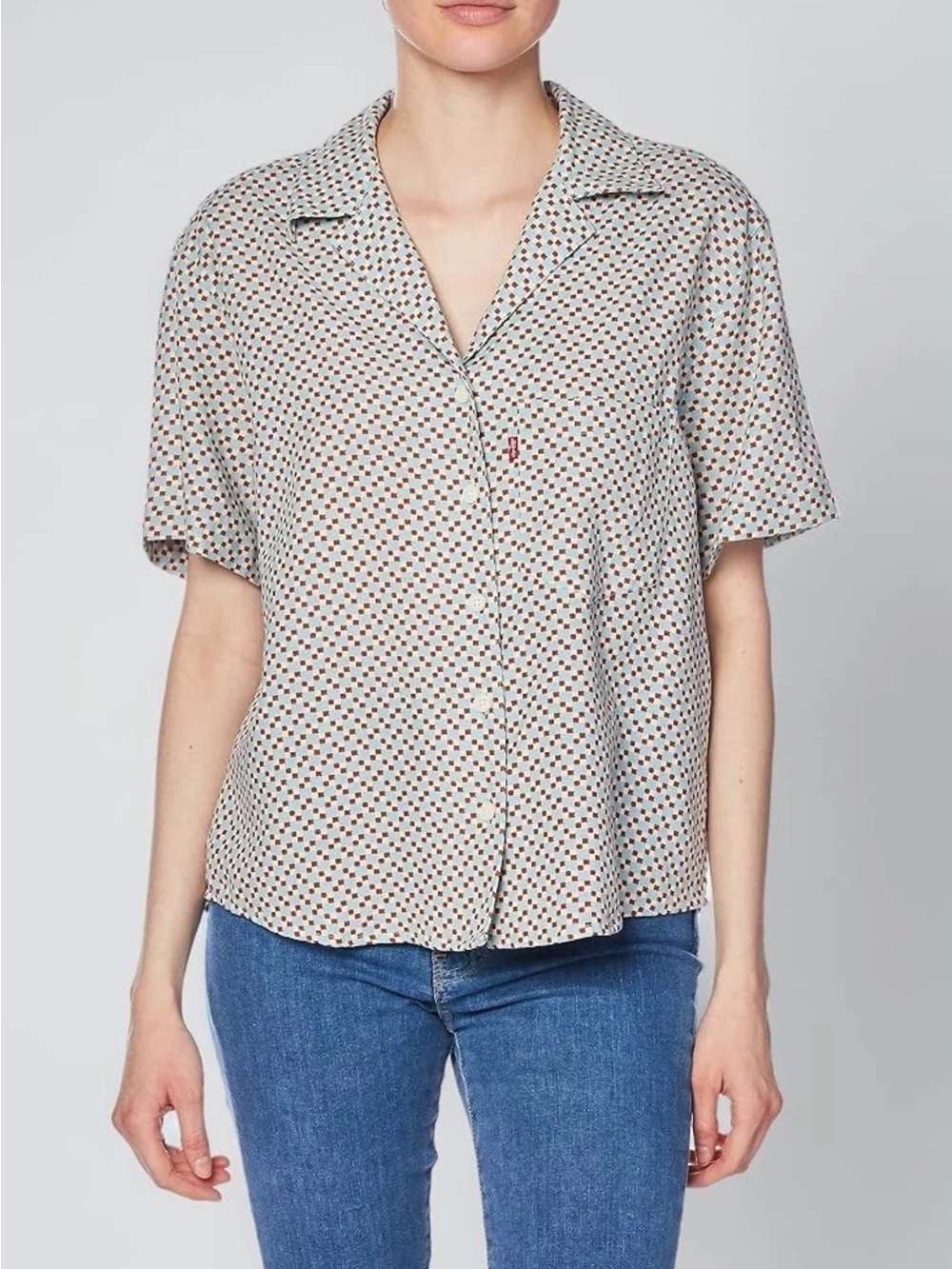Levi's Women Large Aiden Short Sleeve ButtonFront Shirt Square Geo Pattern Retro